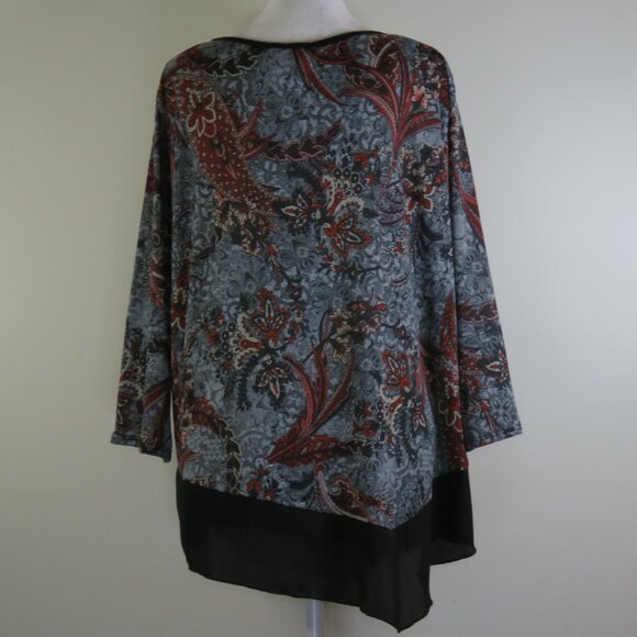 Exclusive One Multicolor Paisley 3/4-Sleeve Pullover Stretch Top Size 2X (C1351) - Picture 5 of 7